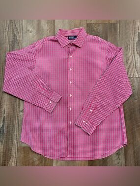 Polo Ralph Lauren Long Sleeve Dress Shirt Size 18 36/37 Pink Plaid